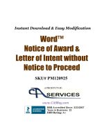 Letter of Intent to Award template. Includes terms, schedule, scope and price to bidder confirming acceptance but not a Release to Proceed.